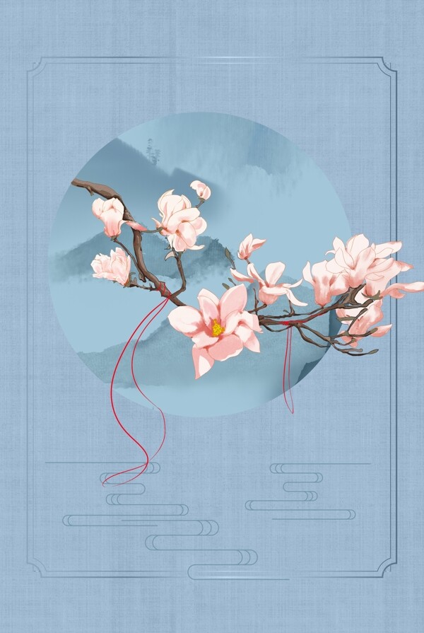 古典中国风花卉工笔画古风中式海报