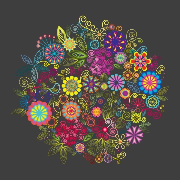 印花矢量圖T恤圖案植物花朵花團(tuán)免費(fèi)素材