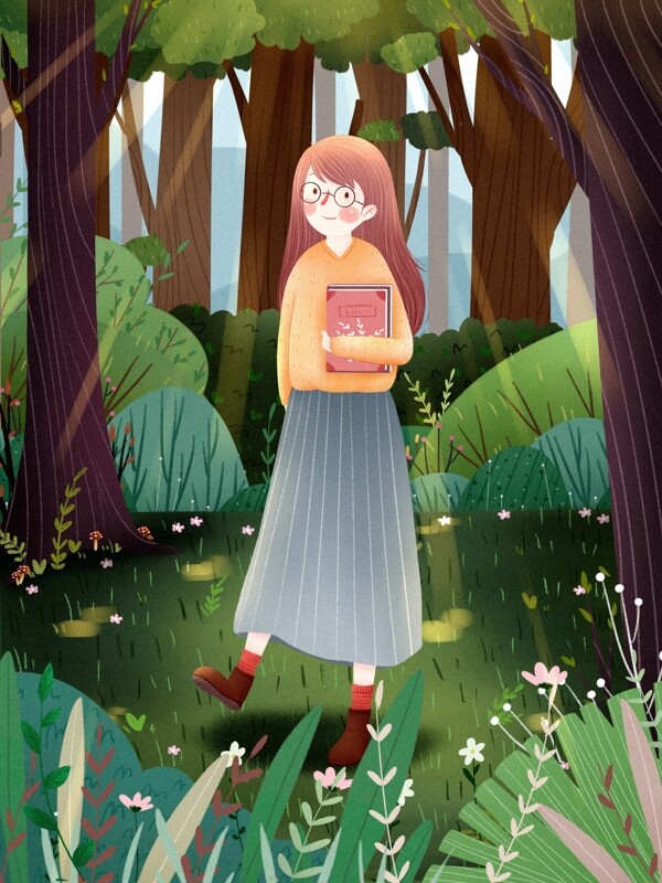 手繪小清新唯美女孩青年節(jié)插畫(huà)