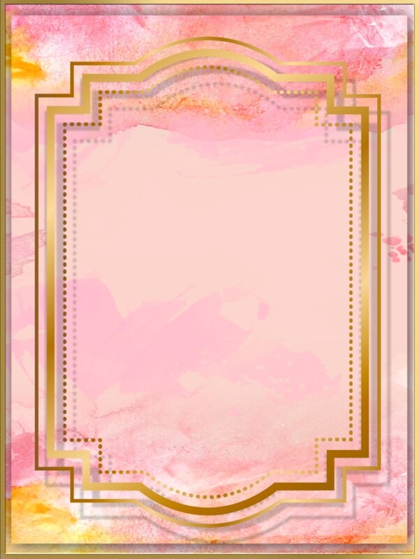 梦幻粉色水彩质感典雅金色边框背景