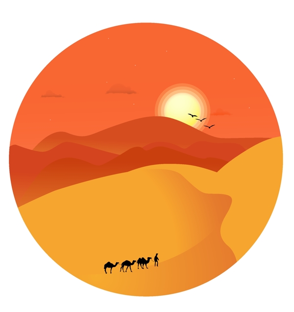 沙漠骆驼剪影风格微光插画