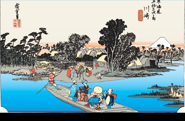 日本浮仕繪與彩繪風景和人物圖片