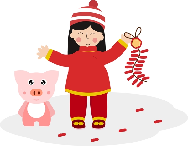 春節(jié)放鞭炮場景矢量元素