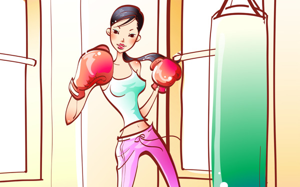 运动拳击卡通美女