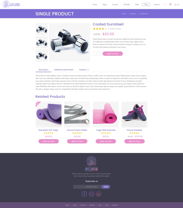 紫色大气的瑜伽运动健身产品网站产品详情