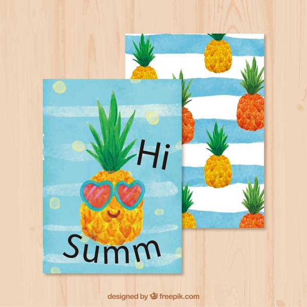 彩绘夏季菠萝卡片图片