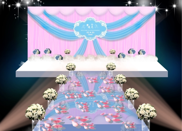 蓝紫布艺场景婚礼效果图