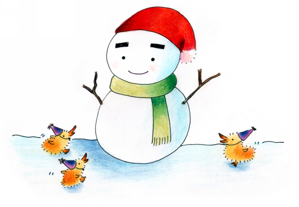 小鸭子和雪人插画