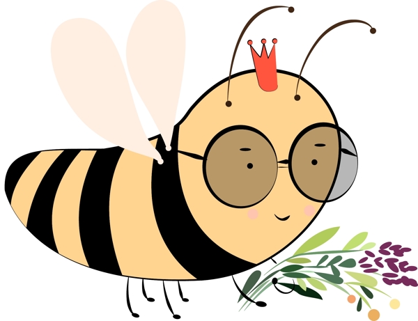 手绘戴眼镜的小蜜蜂
