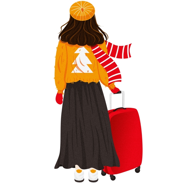 拖着行李的女孩人物背影设计