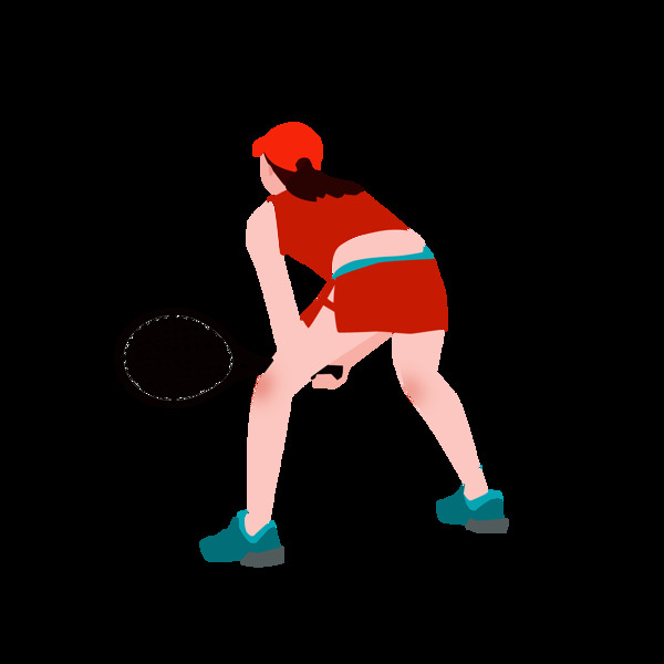 网球比赛红色手绘人物元素