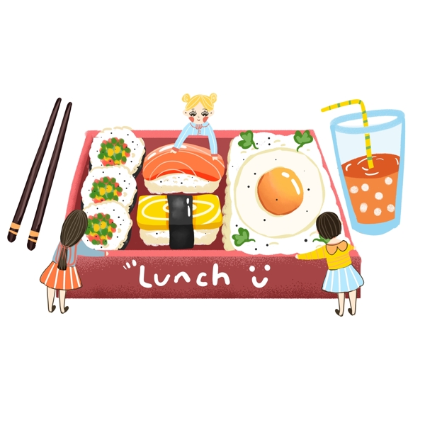 彩绘美食午餐寿司设计元素