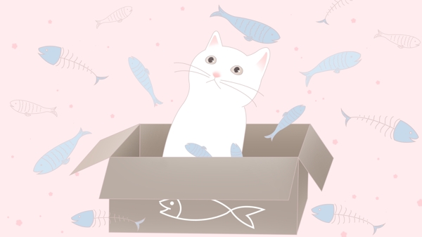 小清新萌宠系列插画箱子里的小猫咪