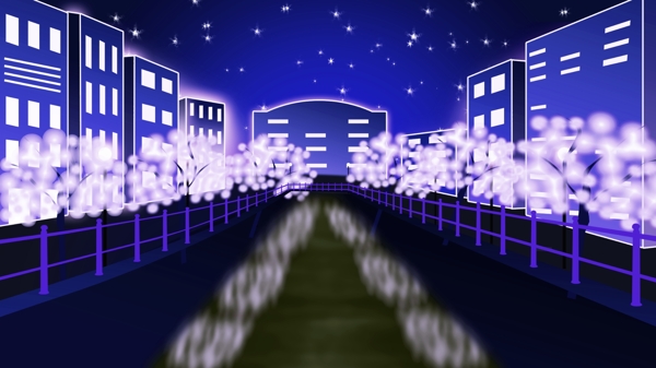 原创手绘霓虹天际插画趋势夜晚的城市