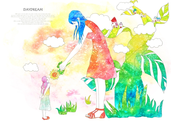 綠色植物和紅裙子女孩