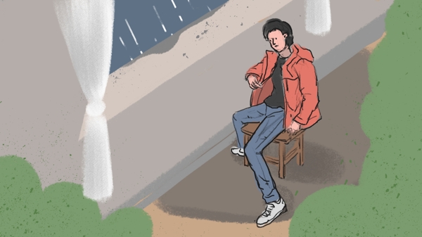 秋雨绵绵无尽在阳台看雨的男人
