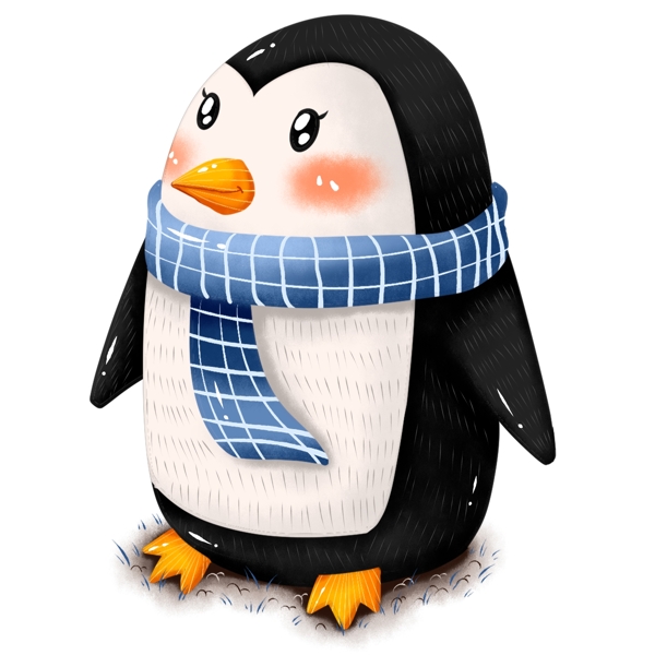 原创手绘动物企鹅冬季冬日围巾