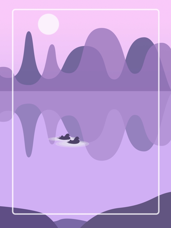 原创山水鸳鸯淡紫色渐变场景背景图
