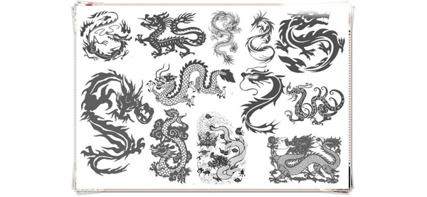 中国风龙纹图案装饰效果笔刷