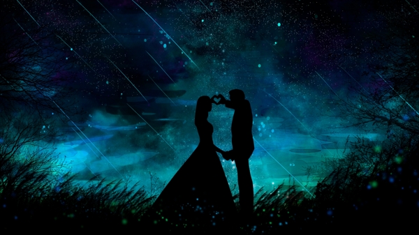 治愈系浪漫唯美星空下的情侶