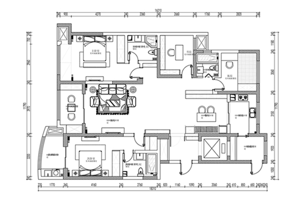 四室两厅户型家装CAD平面图