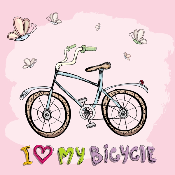 可爱手绘的自行车插画