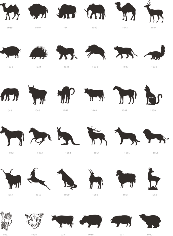 黑白動物矢量簡體畫圖圖片
