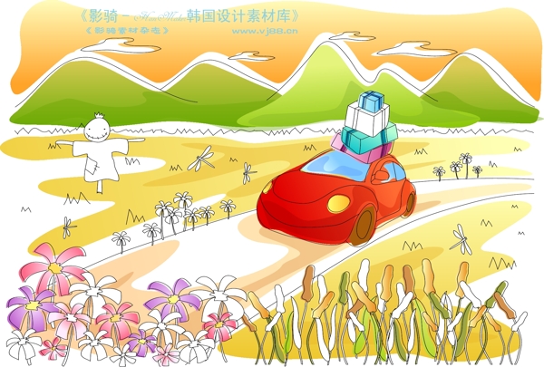 兒童線條插畫小孩游玩卡通童話韓國花紋時尚花紋底紋矢量素材矢量圖片HanMaker韓國設(shè)計素材庫