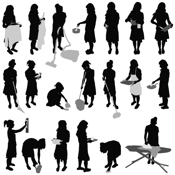 各種婦女做家務(wù)的剪影矢量素材