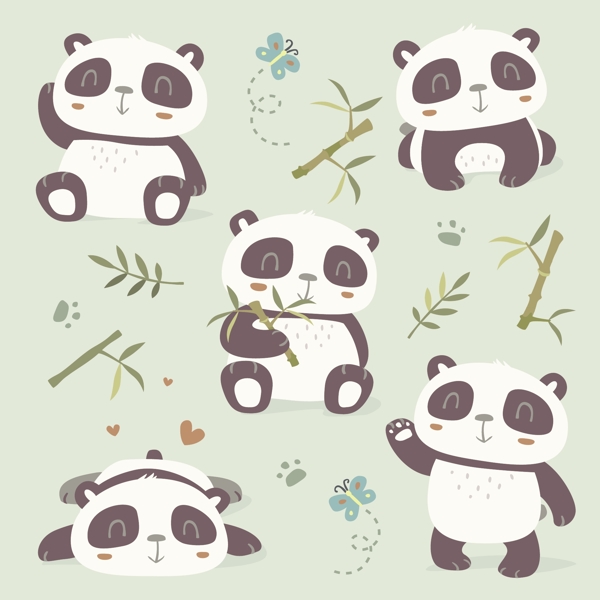 吃竹子可爱卡通熊猫填充背景矢量素材