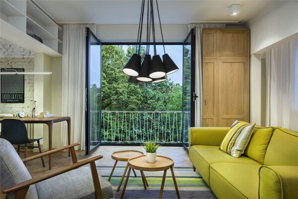 现代时尚客厅土黄色沙发室内装修效果图