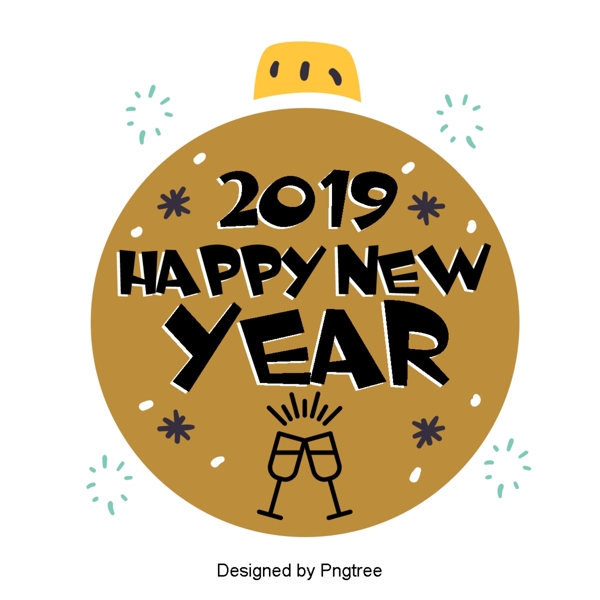 2019年新年快乐艺术词时尚简单的卡通设计