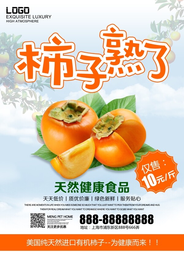 秋季水果进口柿子海报设计