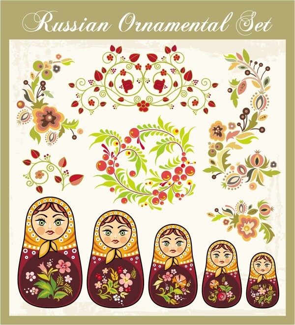 美丽的俄罗斯风格的饰品设计矢量图01