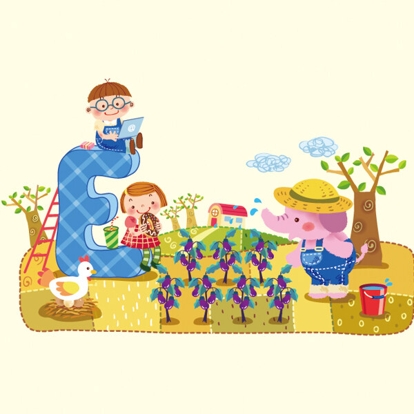 印花矢量圖可愛卡通卡通人物動物大象免費素材