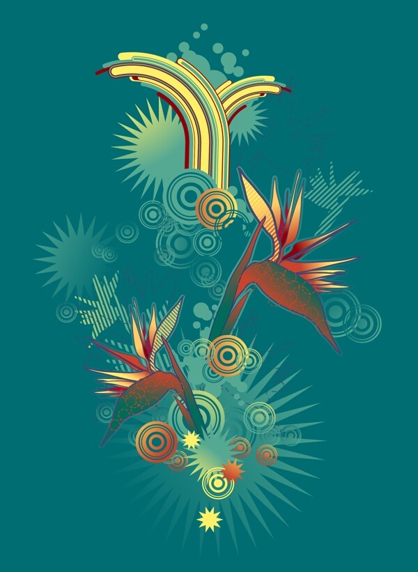 時(shí)尚繽紛的花紋主題插畫(huà)矢量素材圖片