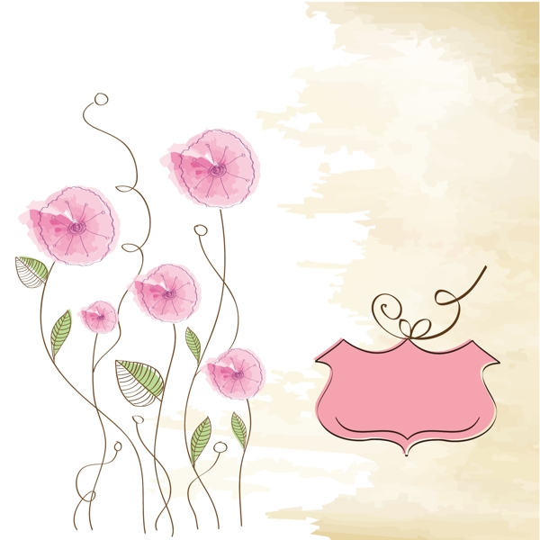 手绘背景与粉红色的花