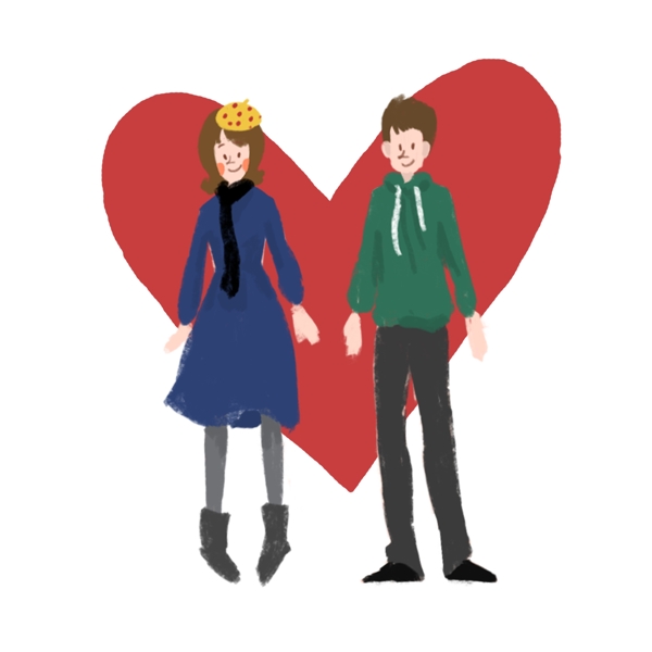 春天男女情侶愛心特色插畫