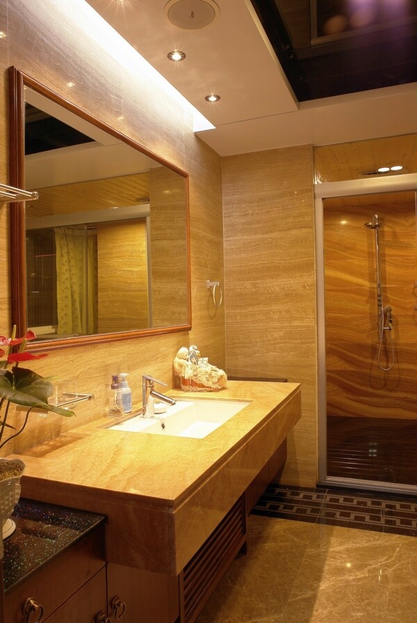 别墅室内洗手台现代豪华淋浴房装修效果图