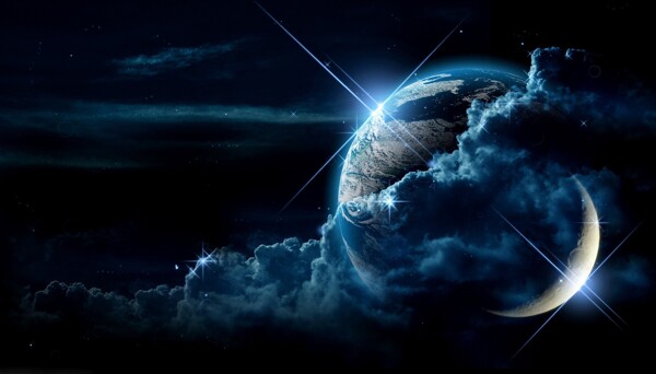 地球月球云层梦幻