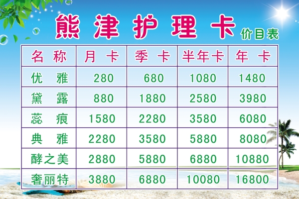 熊津護(hù)理卡圖片