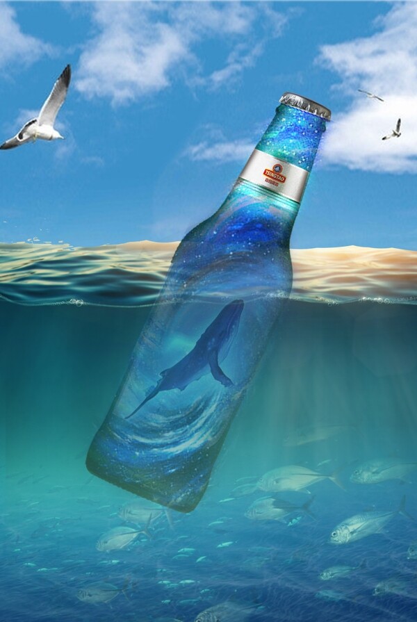 创意合成梦幻海洋瓶背景