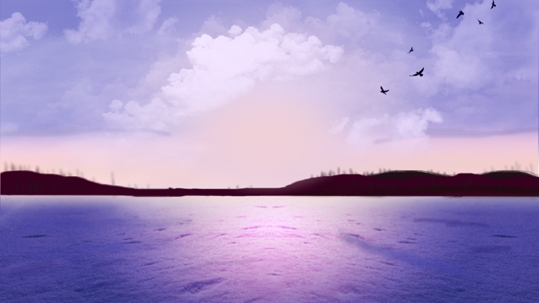蓝紫色唯美渐变大海黄昏美景设计