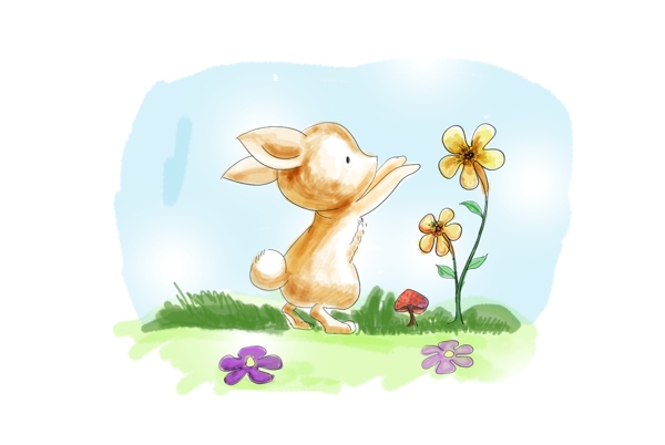 小白兔采花插画