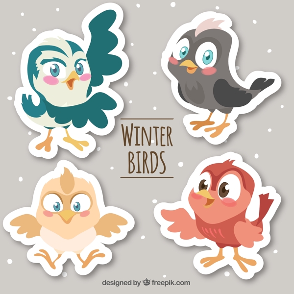 4款卡通冬季小鸟贴纸
