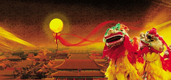 中國紅舞獅圖片
