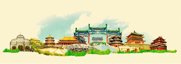 水彩繪中國旅行插畫