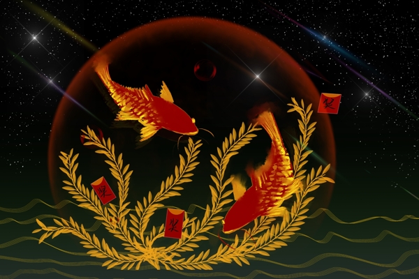 錦鯉復古傳統(tǒng)背景海報素材圖片