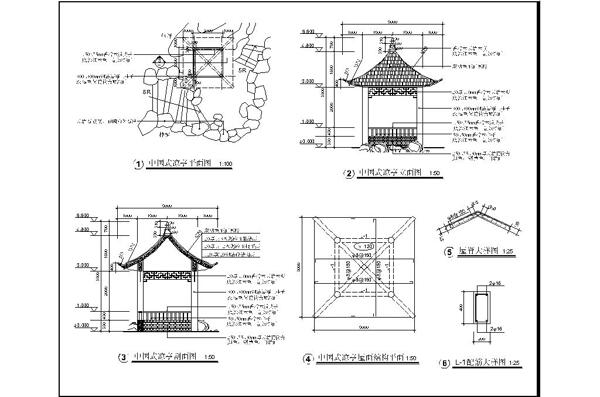 新中式景观亭子平立面施工图平面图