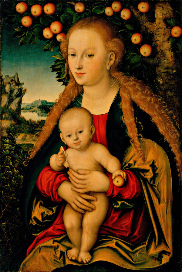 卢卡斯克抱孩子的处女油画图片